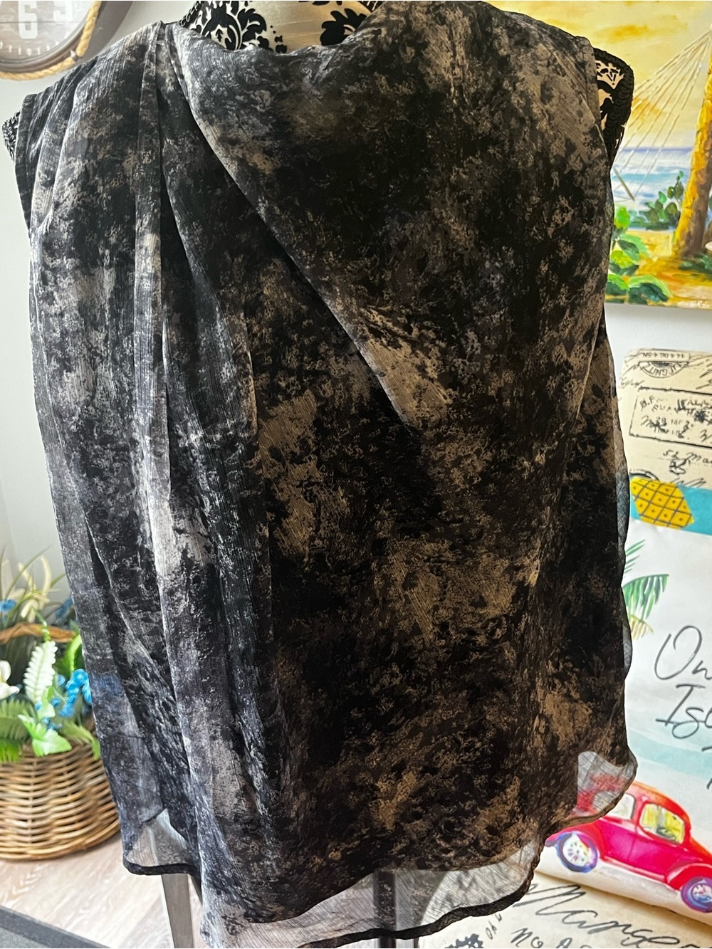 Abercrombie & Fitch Abstract Grey Cowl Drape Top L